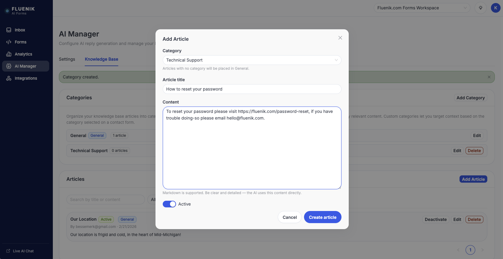 Knowledge Base — Add Article